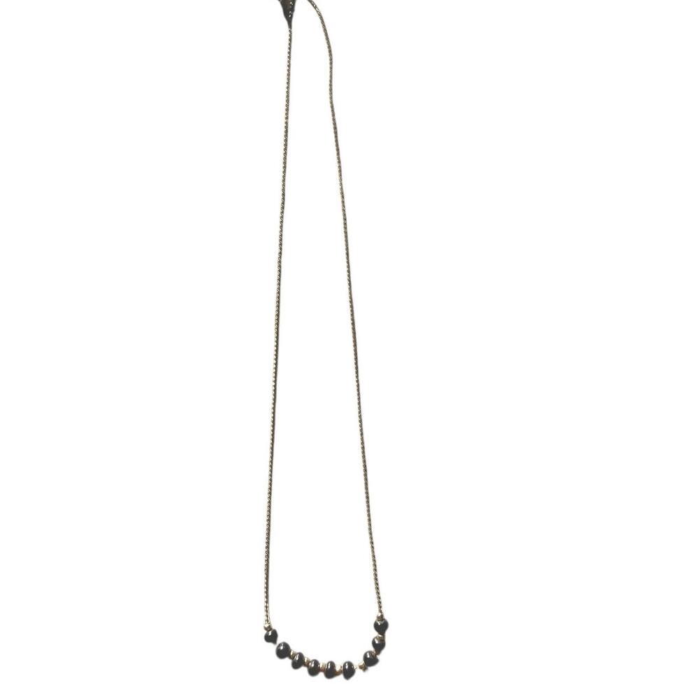 Necklace Gold and black beads on Gold chain dainty 7.5" to middle